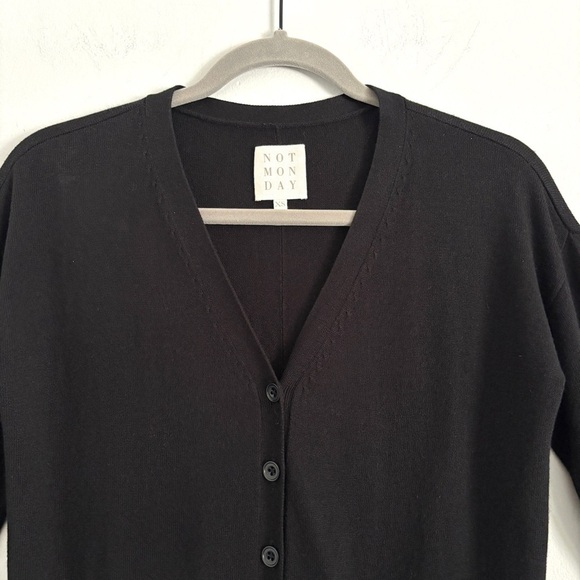 Not Monday Black Long Sleeve Cardigan Button Front Linen Silk Blend Women’s XS - Picture 2 of 10
